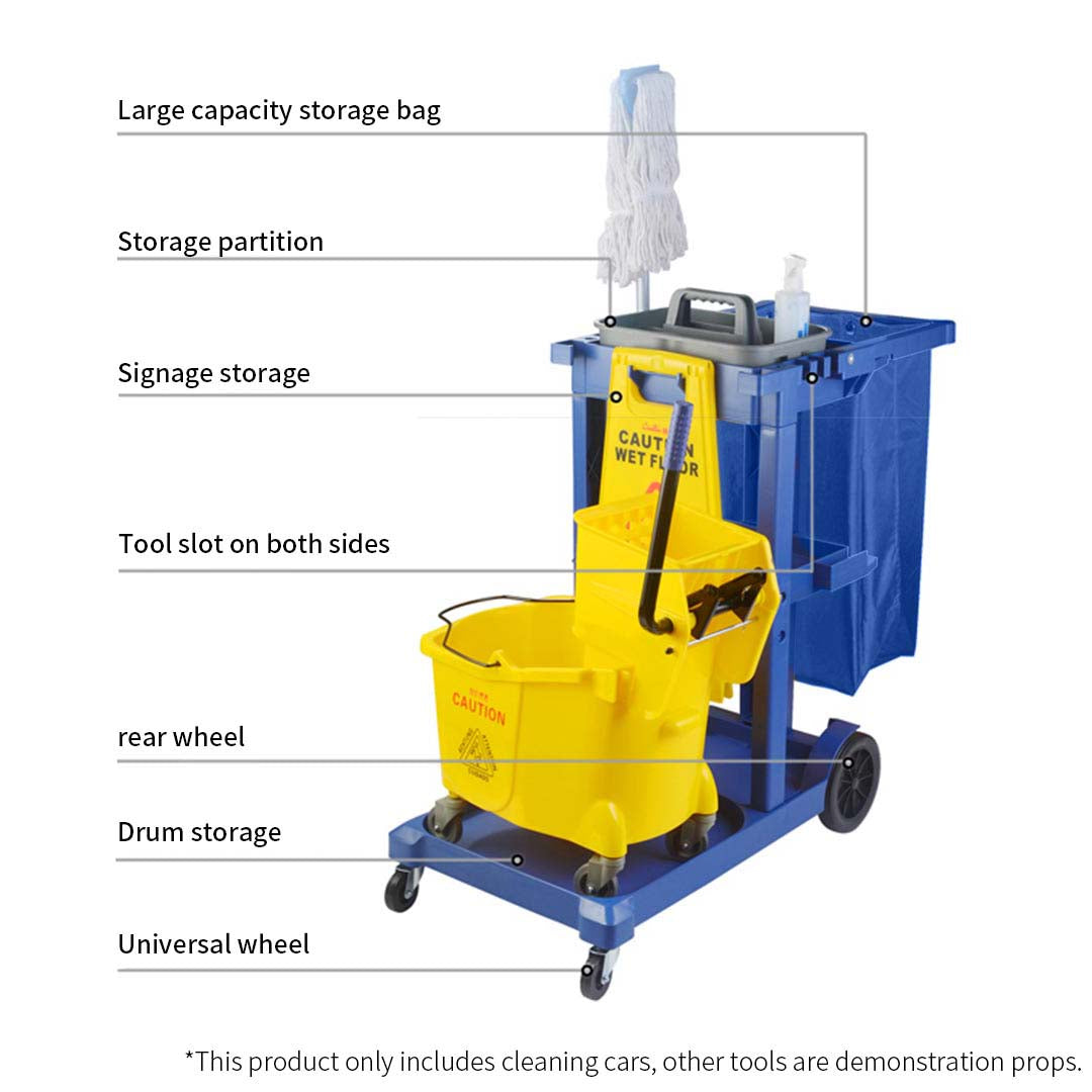 3 Tier Multifunction Janitor Cart and Bag Blue