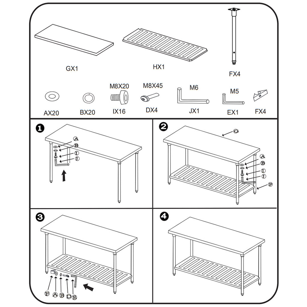 Commercial Catering Stainless Steel Work Bench 120*70*85cm