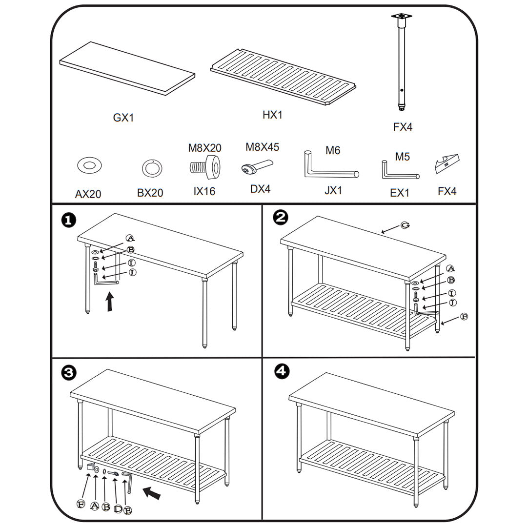 Commercial Catering Stainless Steel Work Bench 120*70*85cm