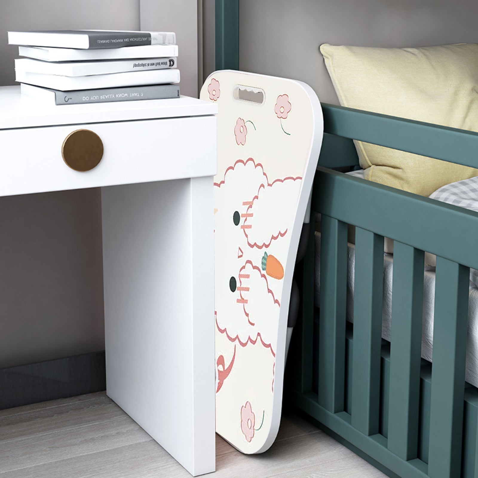 White Cute Rabbit Design Foldable Study Bed Table Adjustable Portable Desk Stand With Notebook Holder And Cup Slot