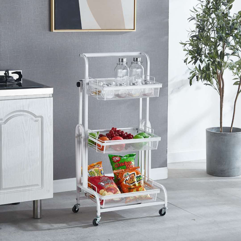 3 Tier Steel White Adjustable Kitchen Cart