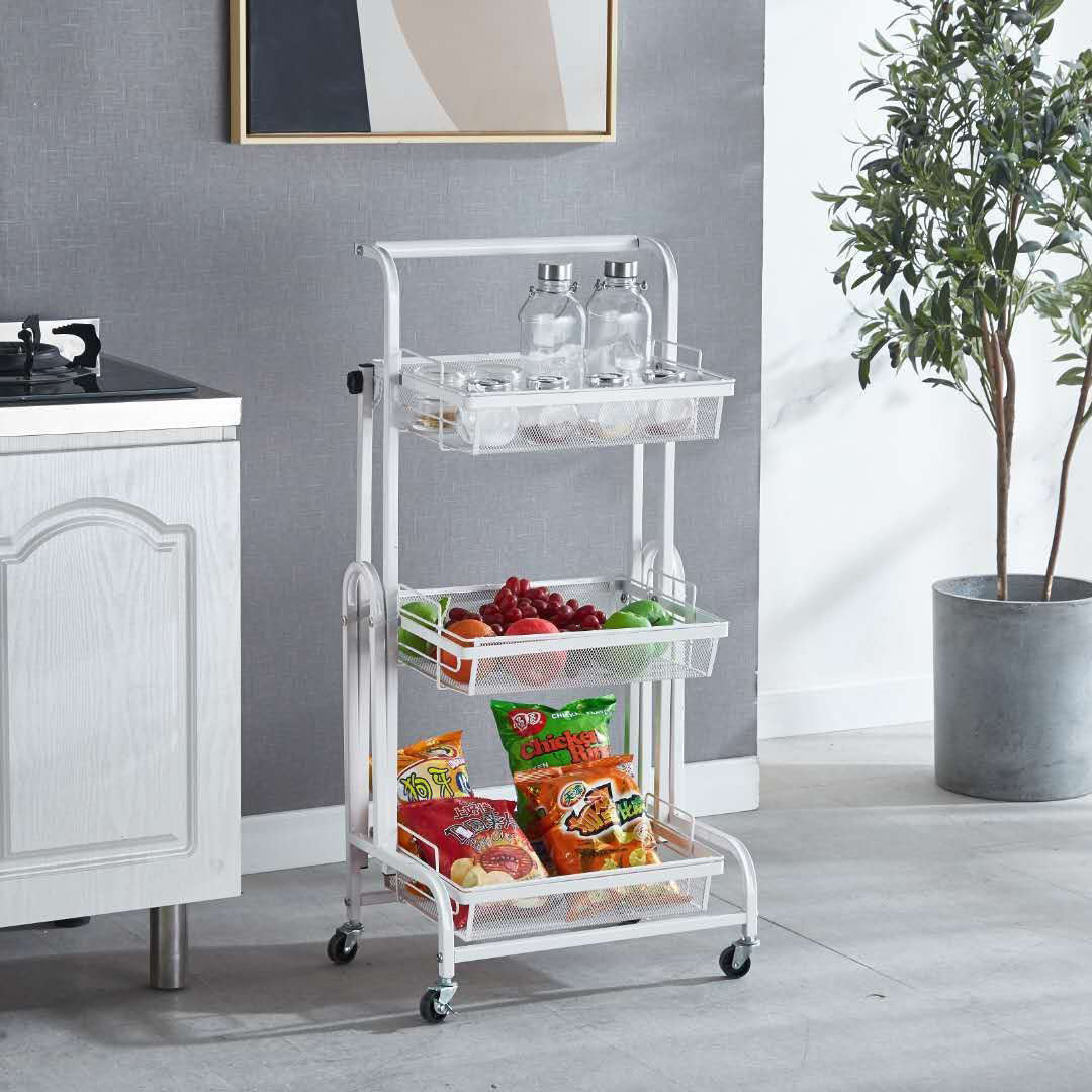 3 Tier Steel White Adjustable Kitchen Cart
