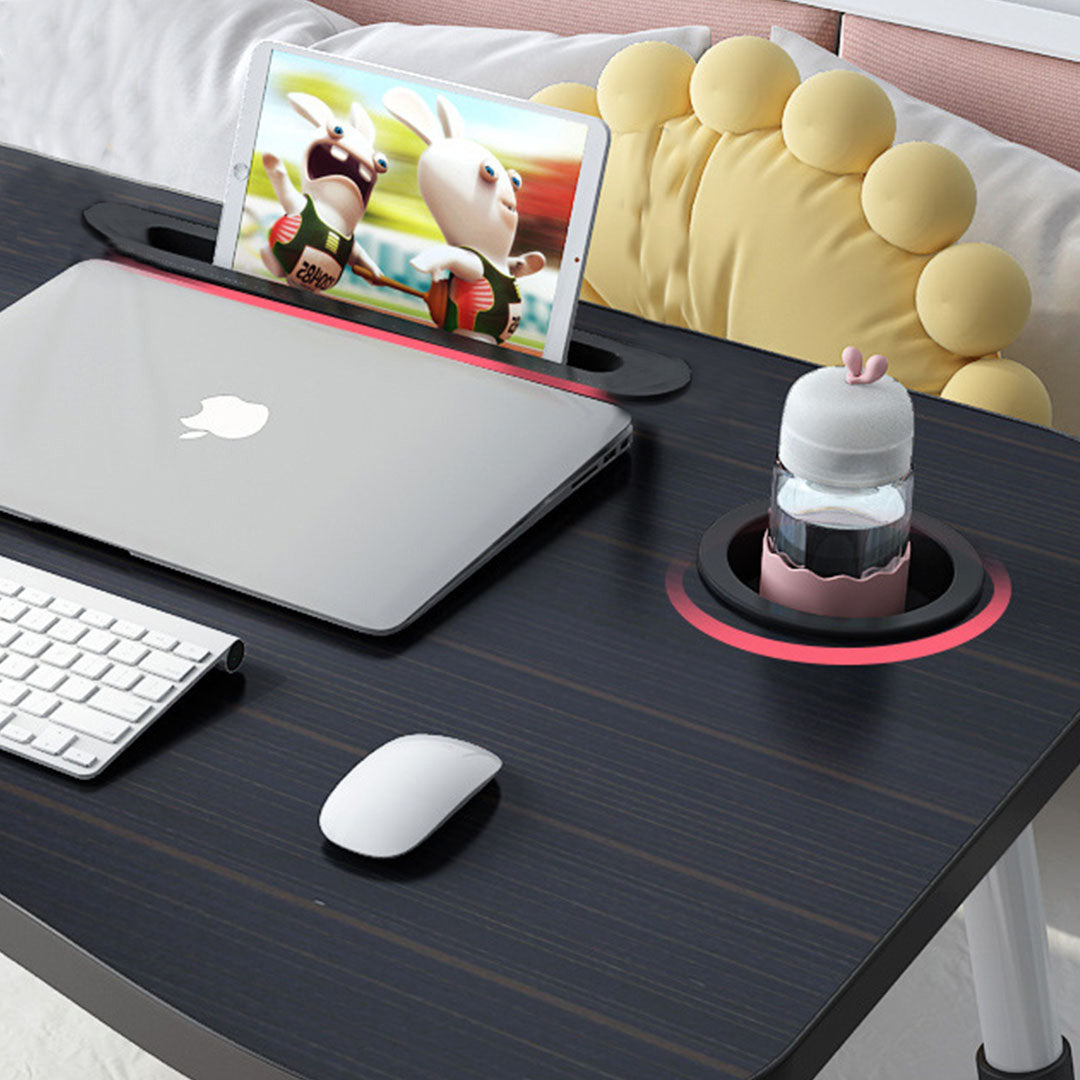 Black Foldable Study Bed Table Adjustable Portable Desk Stand With Notebook Holder and Cup Slot