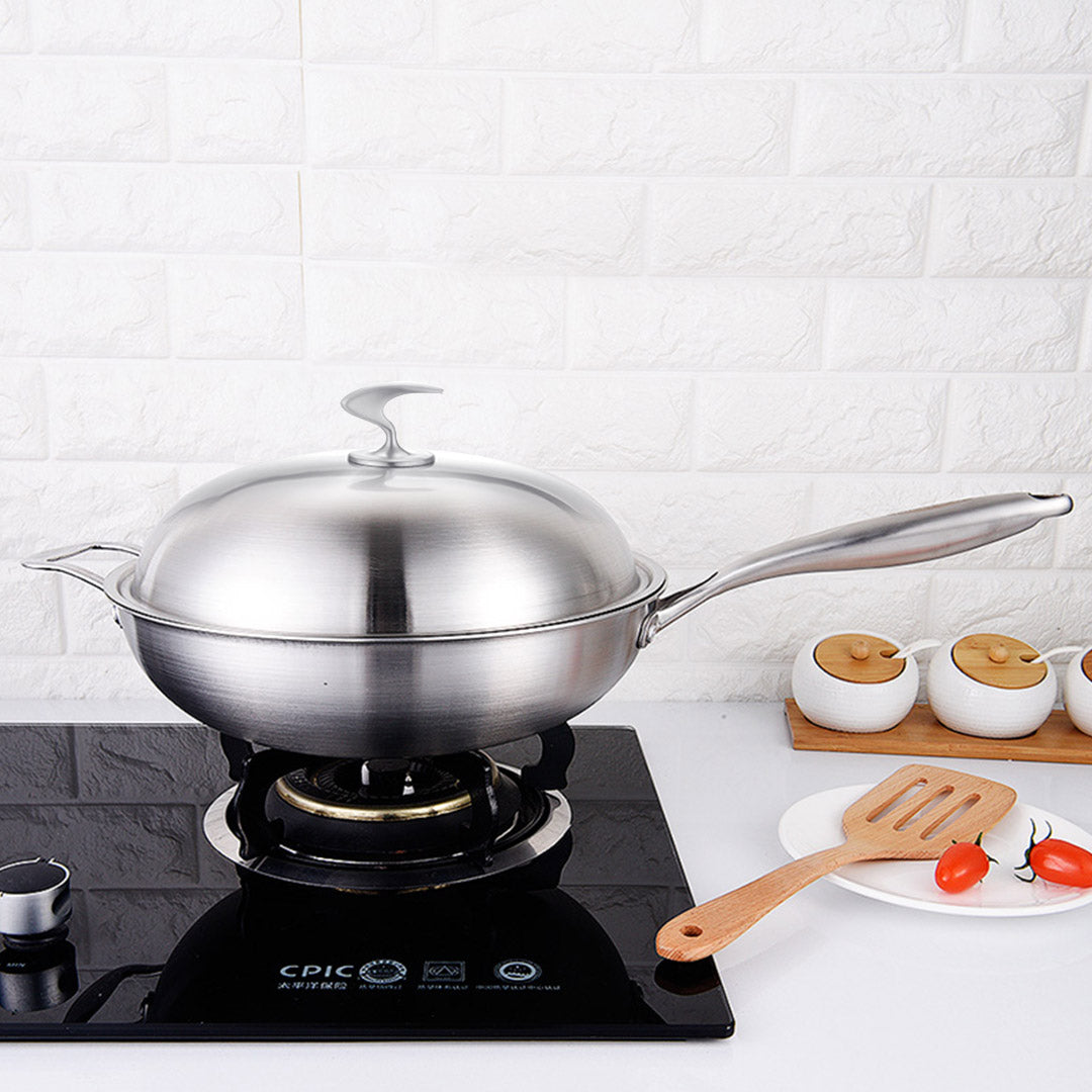 18/10 Stainless Steel 34cm Frying Pan Skillet with Helper Handle and Lid