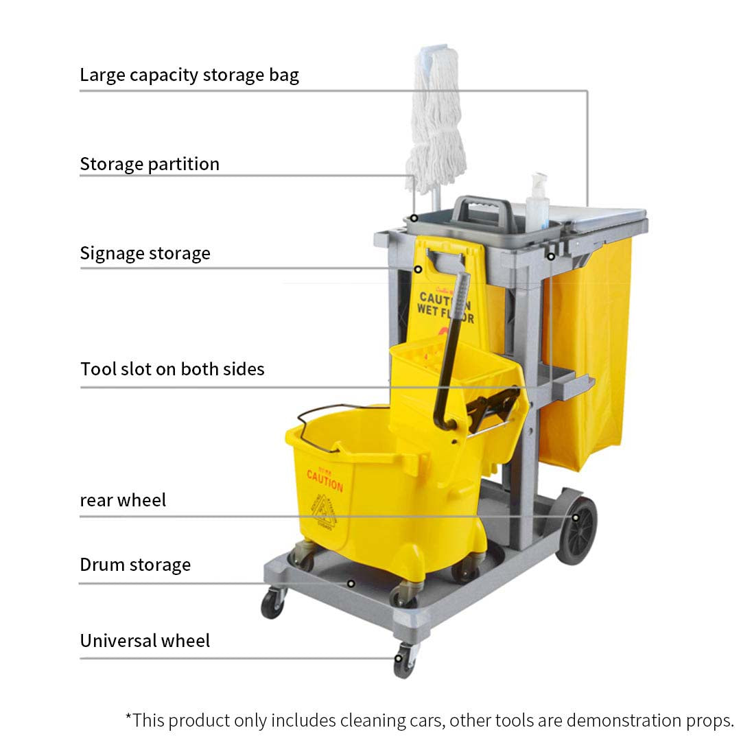 3 Tier Multifunction Janitor Cart and Bag with Lid Blue