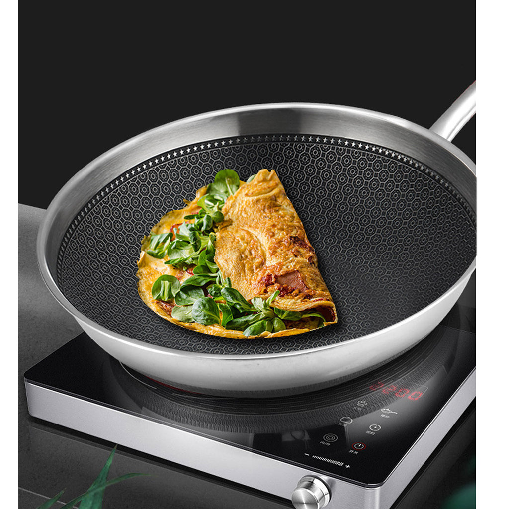 18/10 Stainless Steel 30cm Frying Pan Non Stick Interior with Lid