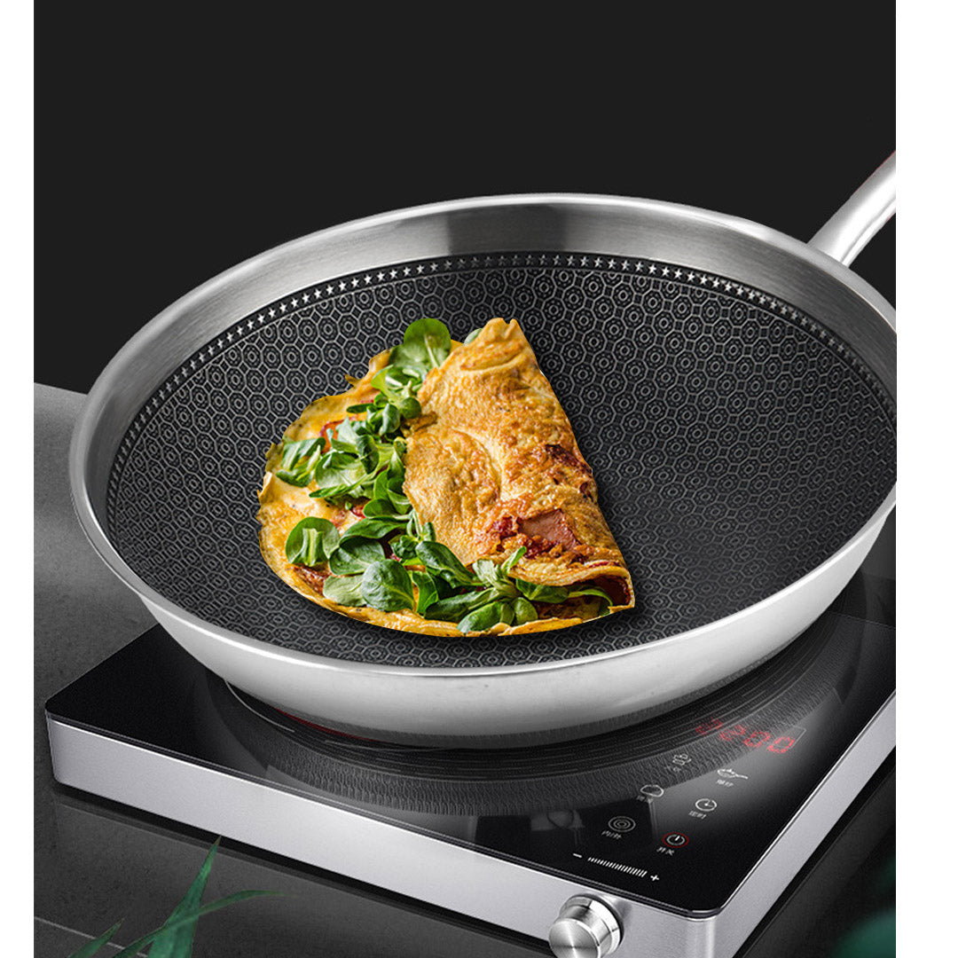 18/10 Stainless Steel 30cm Frying Pan Non Stick Interior with Lid
