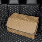 Leather Car Boot Foldable Trunk Cargo Organizer Box Beige/Gold Stitch Large