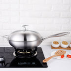 18/10 Stainless Steel 36cm Frying Pan Skillet with Helper Handle and Lid