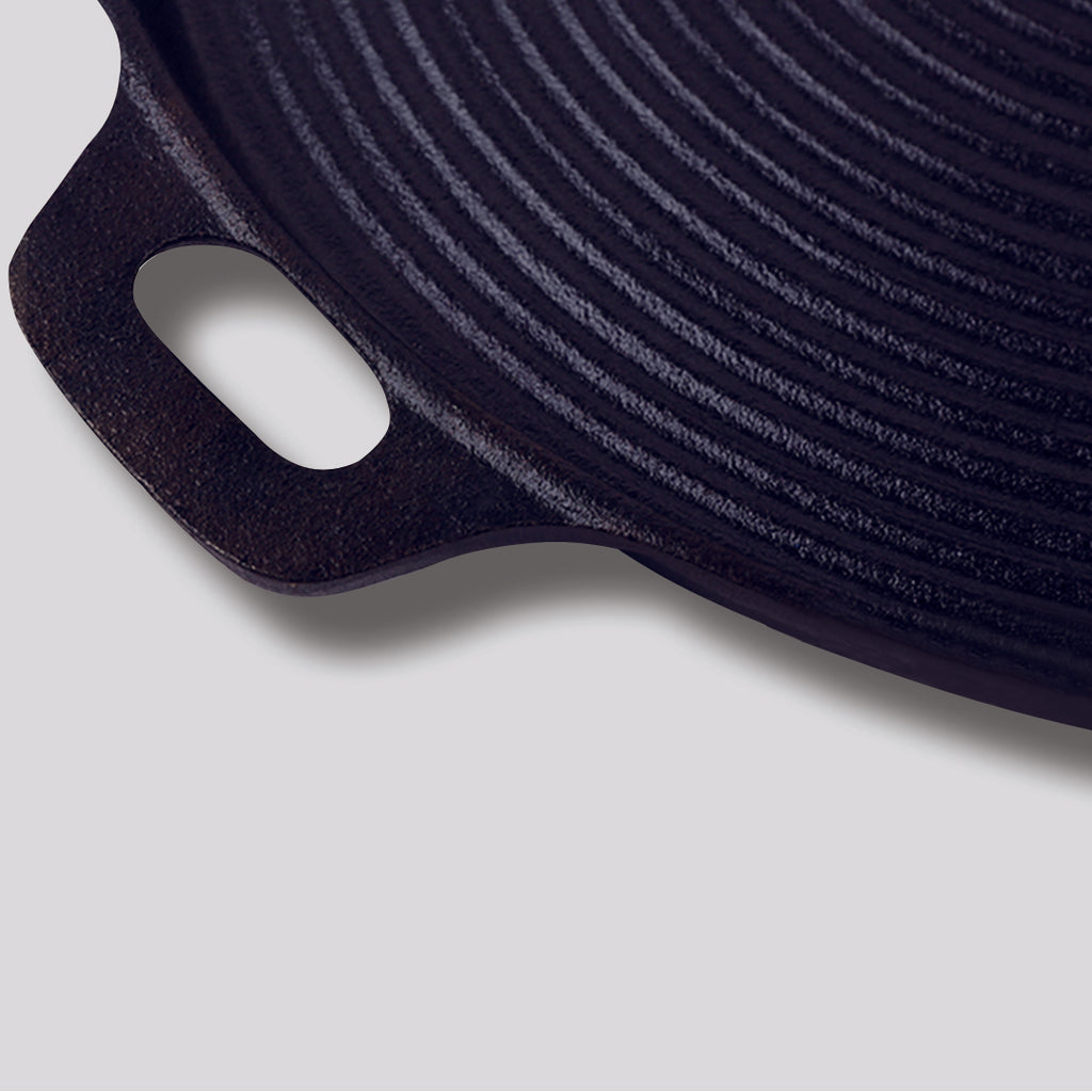 SOGA 35cm Round Ribbed Cast Iron with Handle