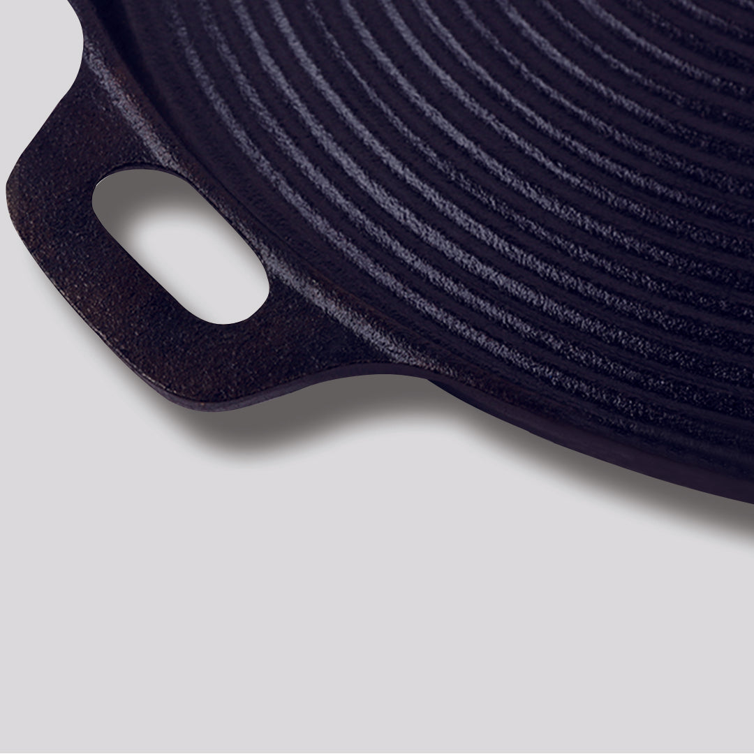 SOGA 35cm Round Ribbed Cast Iron with Handle