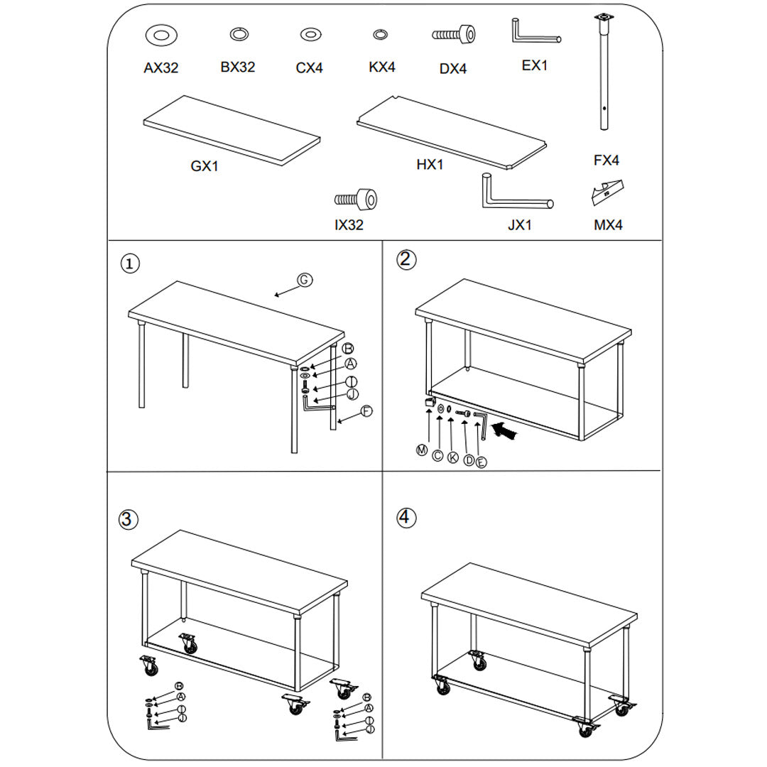 150cm Commercial Kitchen Stainless Steel Work Bench with Wheels