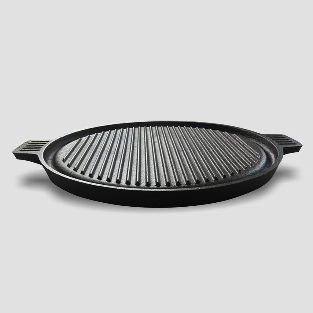 SOGA 43cm Round Ribbed Cast Iron Frying Pan with Handle