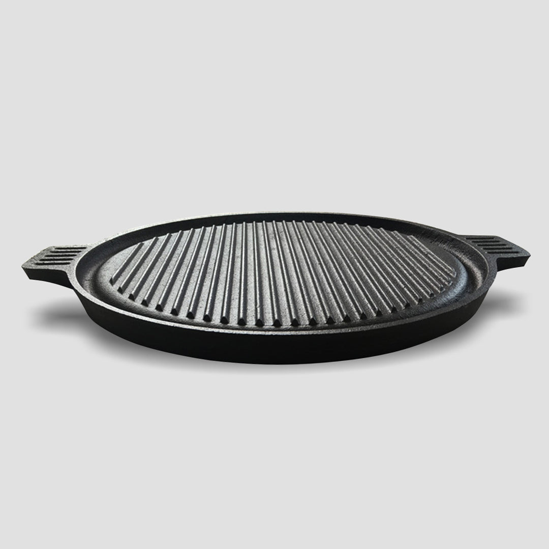 SOGA 43cm Round Ribbed Cast Iron Frying Pan with Handle