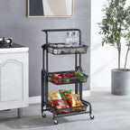 3 Tier Steel Black Adjustable Kitchen Cart