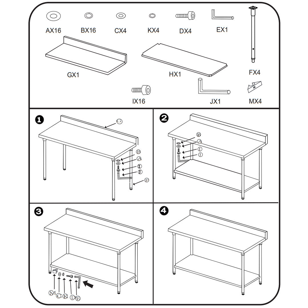 Commercial Kitchen Stainless Steel Bench Table with Back-splash 120*70*85cm
