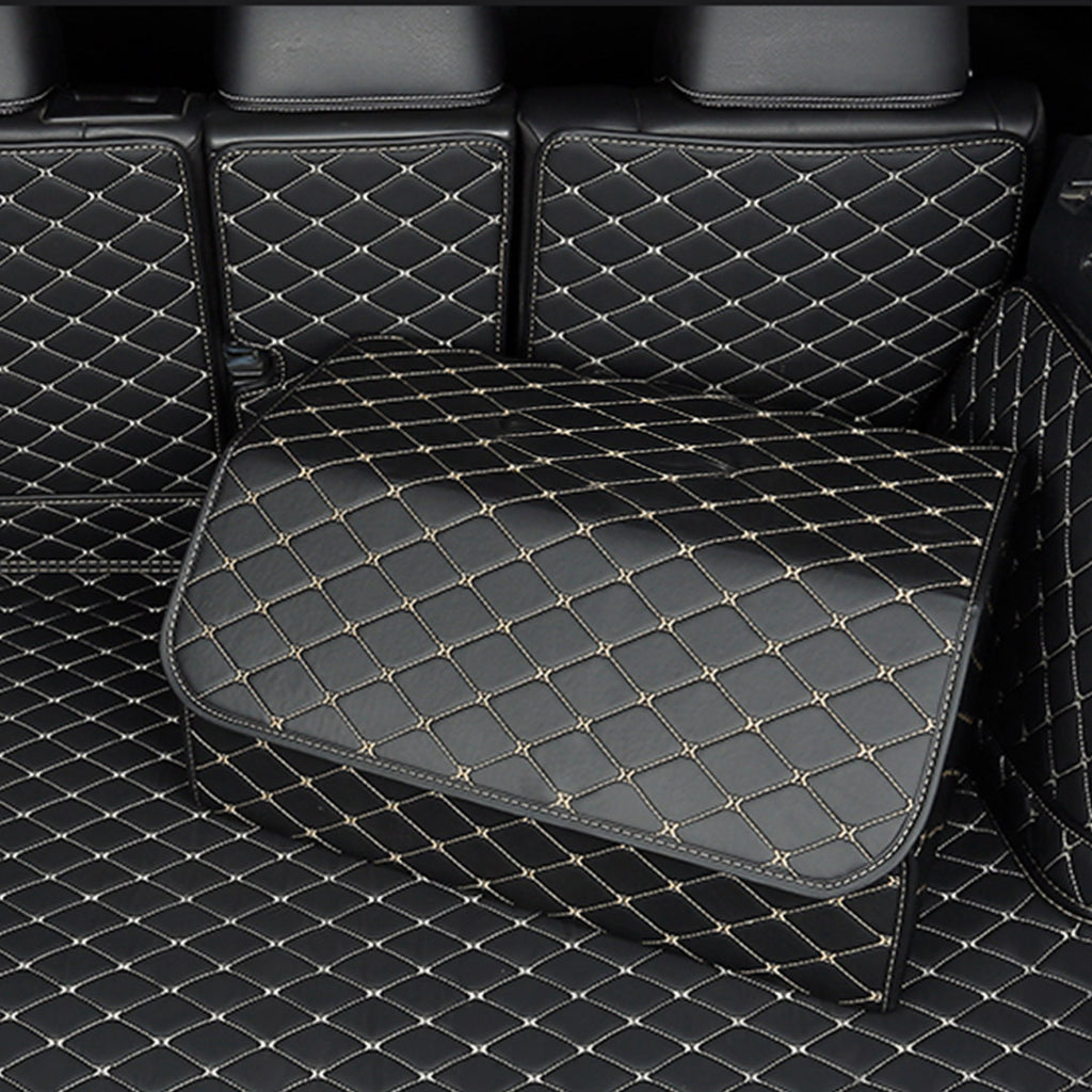 Leather Car Boot Foldable Trunk Cargo Organizer Box Black/Gold Stitch Large