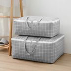Grey Plaid Extra Large Storage Luggage Bag