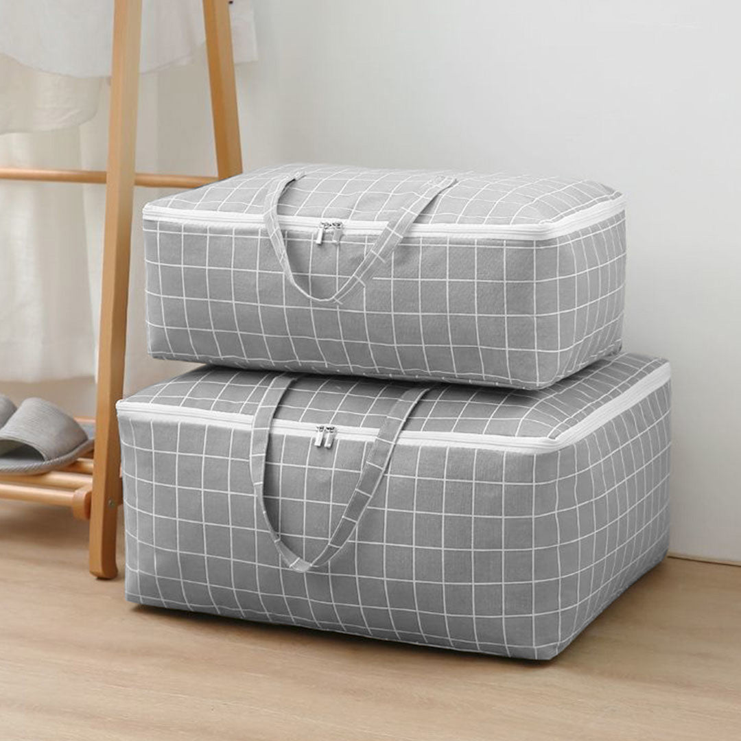 Grey Plaid Extra Large Storage Luggage Bag