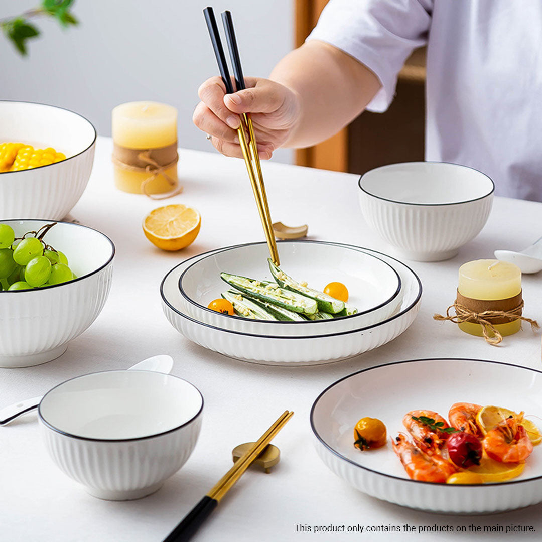 White Japanese Style Ceramic Dinnerware Set of 8
