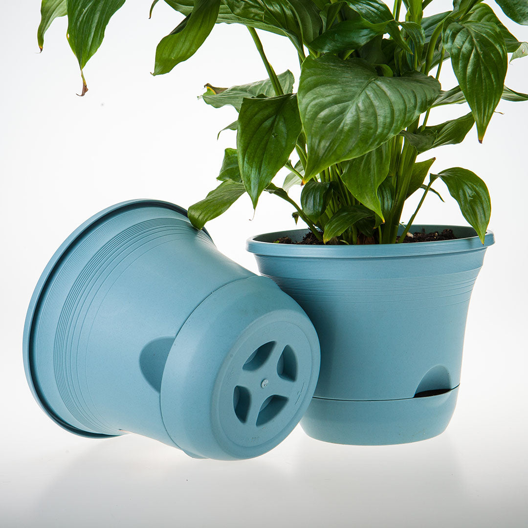 Blue Plastic Plant Self Watering Indoor Outdoor Plant Pot Set of 3