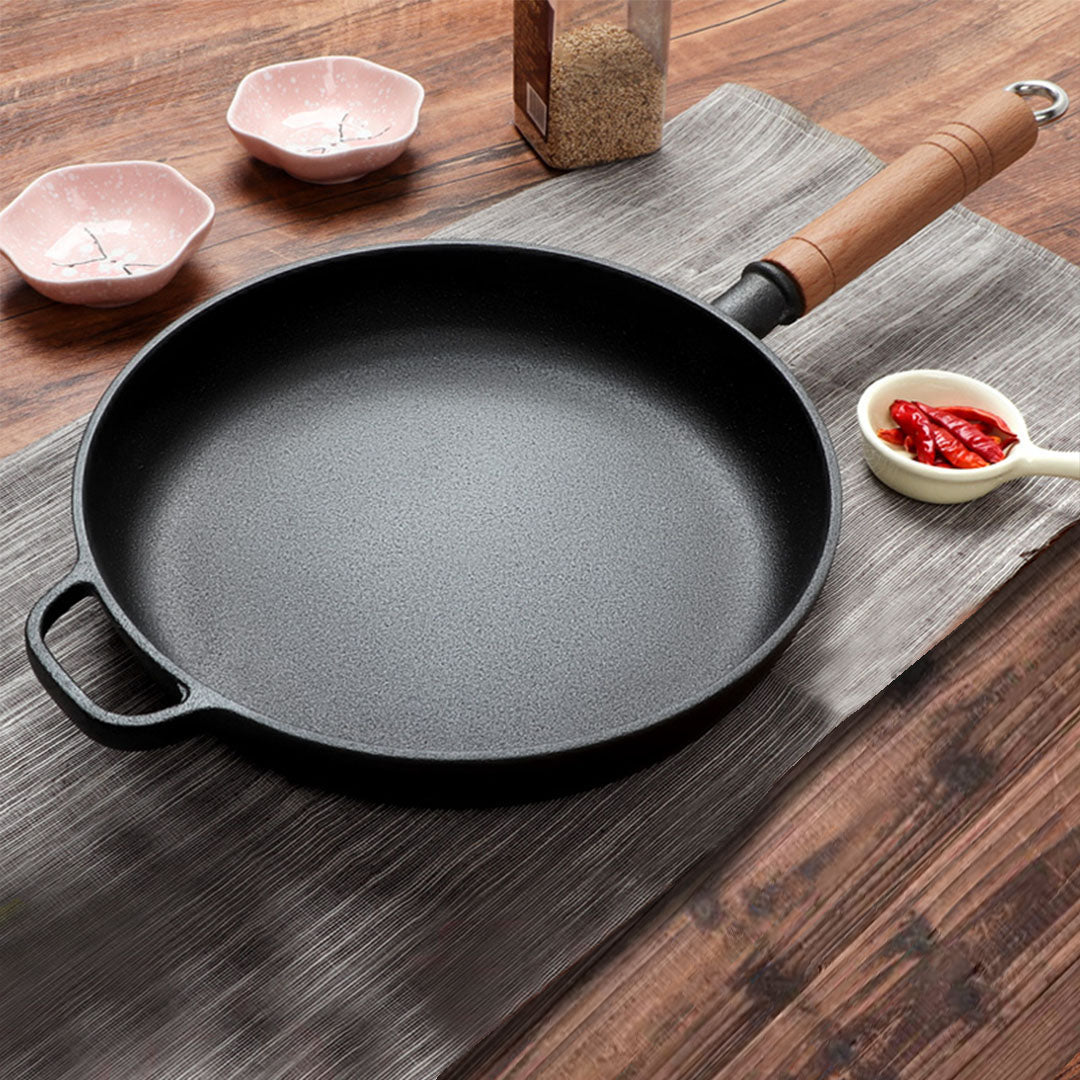 25cm Round Cast Iron Frying Pan Skillet with Helper Handle