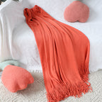 Orange Acrylic Knit Throw Blanket