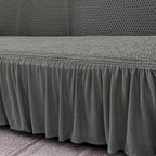 Grey Colored 4- Seater Sofa Cover with Ruffled Skirt