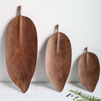 Set of 2 Walnut Leaf Shape Wooden Tray