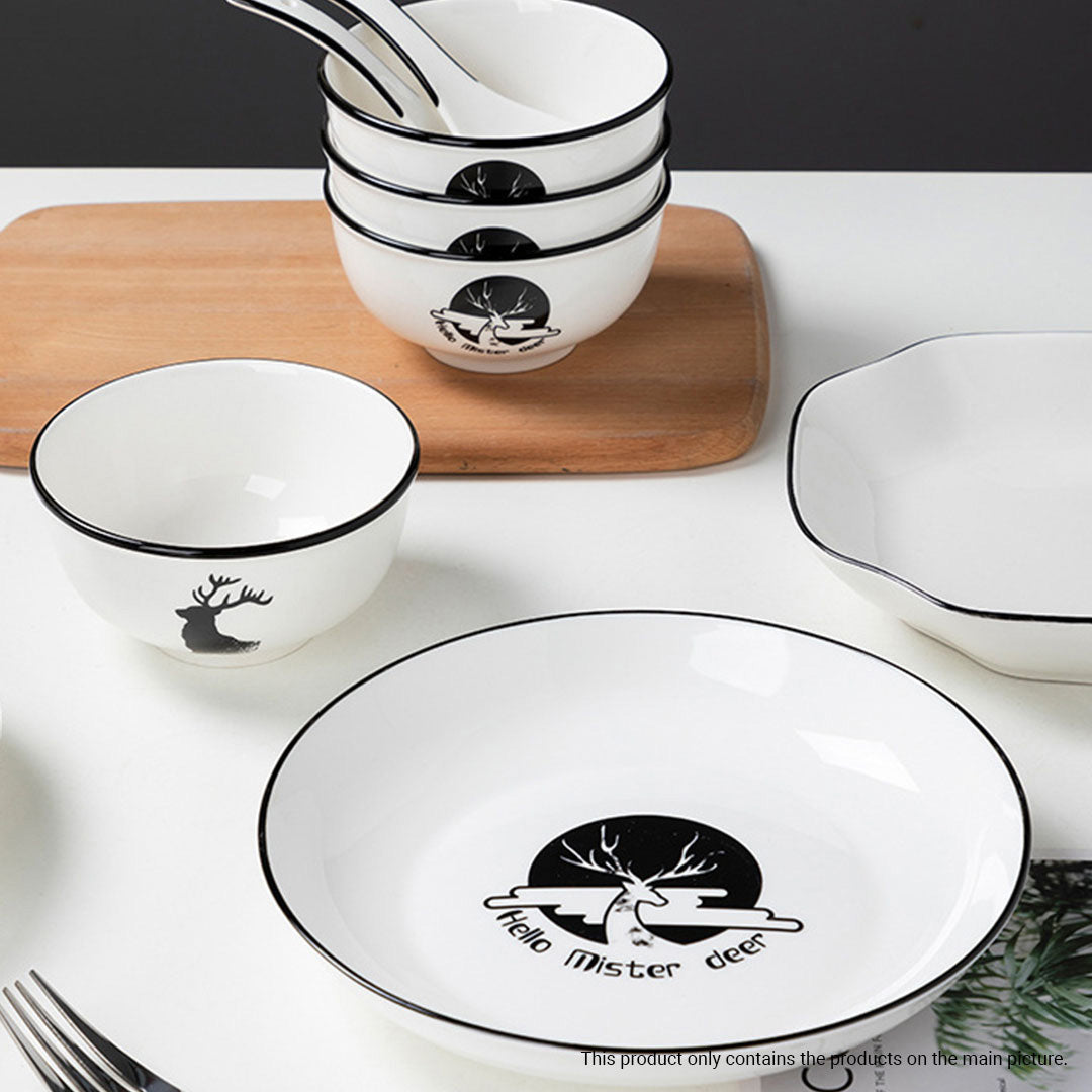 White Antler Printed Ceramic Dinnerware Set of 28