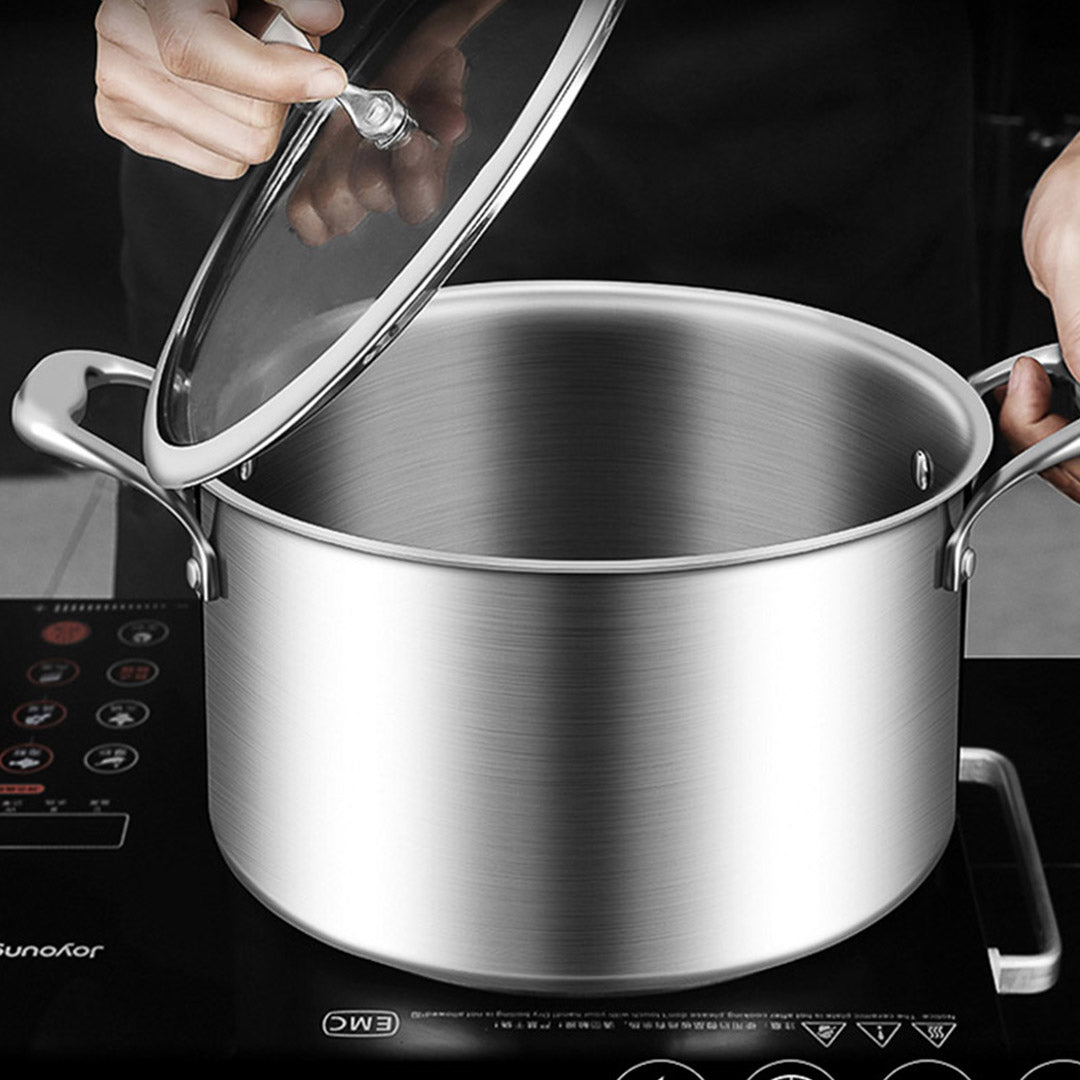 20cm Stainless Steel Soup Pot with Glass Lid