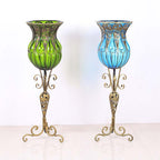 85cm Blue Glass Floor Vase and 12pcs Pink Artificial Flower Set