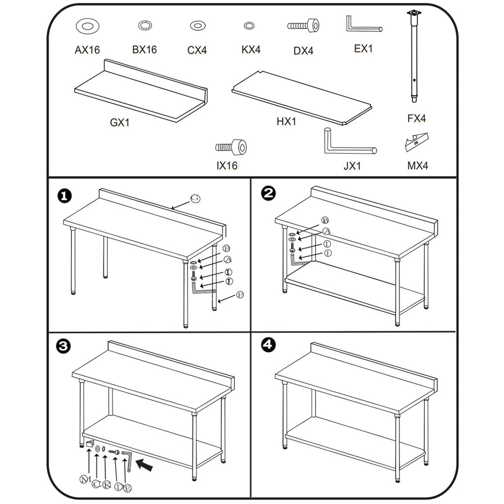 Commercial Kitchen Stainless Steel Bench Table with Back-splash 150*70*85cm