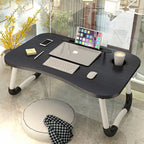 Black Foldable Study Bed Table Adjustable Portable Desk Stand With Notebook Holder and Cup Slot