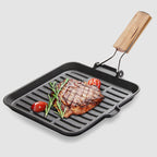 SOGA 28cm Ribbed Cast Iron Square Steak Frying Pan