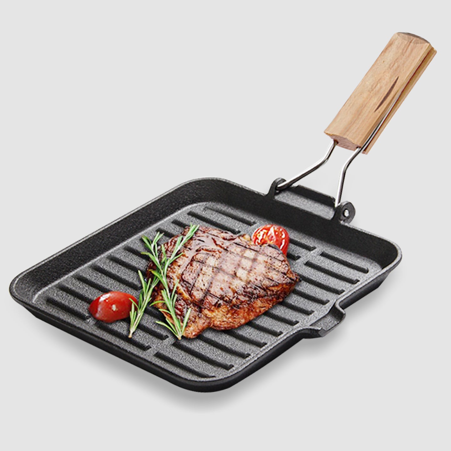 SOGA 28cm Ribbed Cast Iron Square Steak Frying Pan