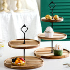 20cm 2 Tier  Brown Round Wooden Acacia board