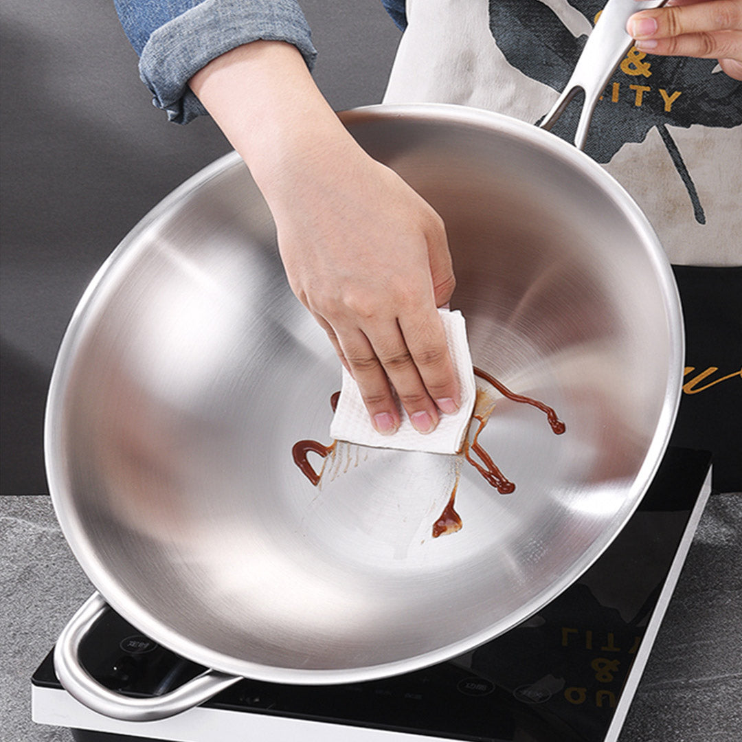 18/10 Stainless Steel 36cm Frying Pan Skillet with Helper Handle and Lid