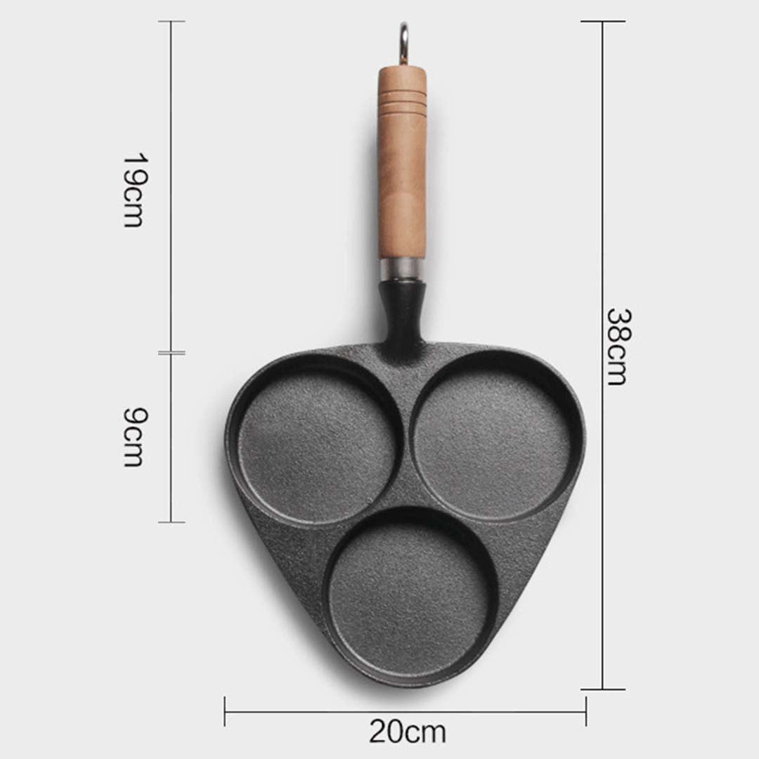 3 Mold Cast Iron Omelette Fry Pan