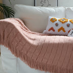 Pink Textured Knitted Throw Blanket