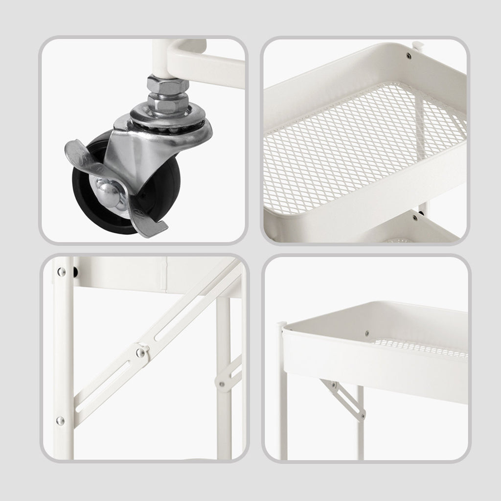 3 Tier Steel White Foldable Kitchen Cart