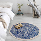 Blue Carpet Soft Linen Bohemian Non-Slip Round Rug