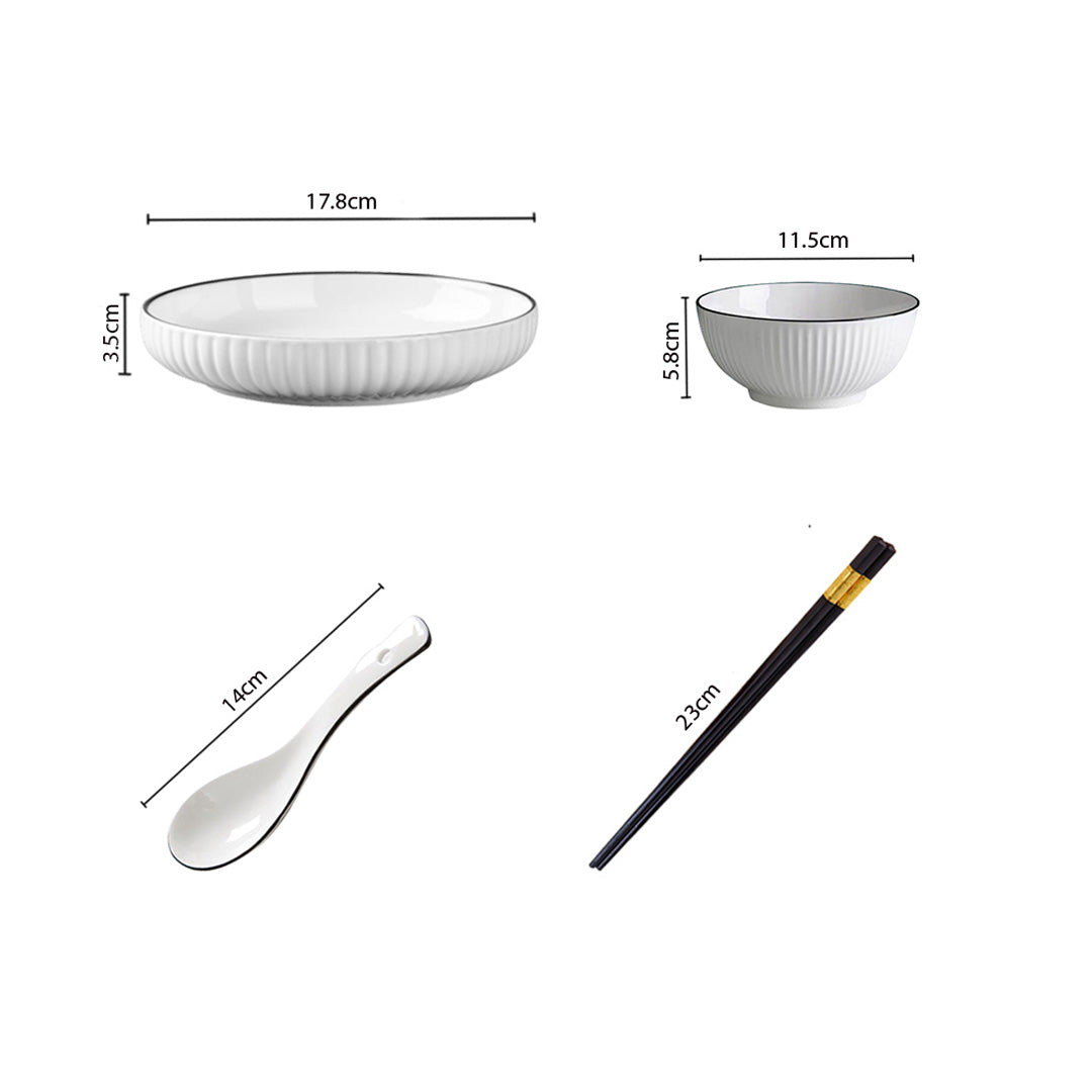 White Japanese Style Ceramic Dinnerware Set of 4