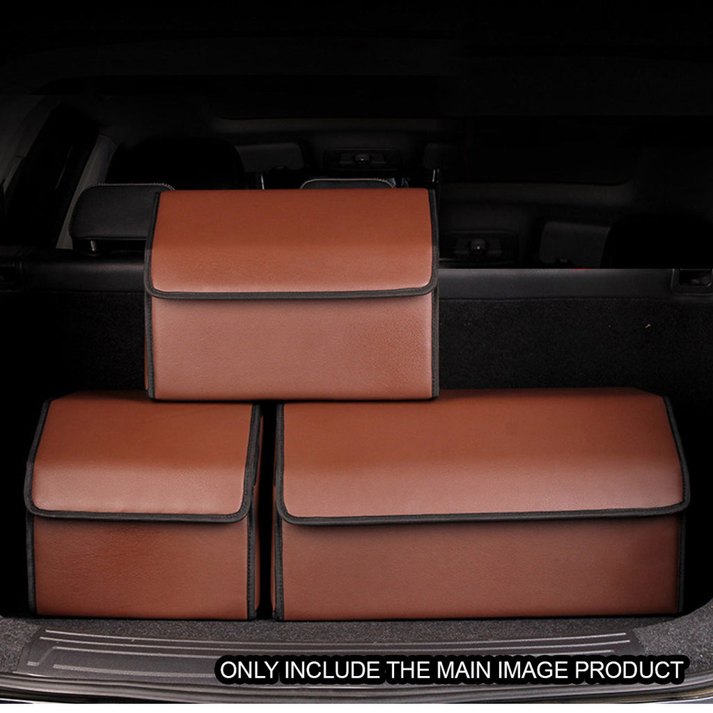 Leather Car Boot Foldable Trunk Cargo Organizer Box Coffee Small