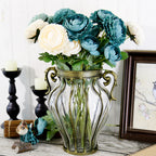 Clear European Glass Flower Vase with Two Metal Handle