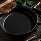 31cm Round Cast Iron Frying Pan with Wooden Lid