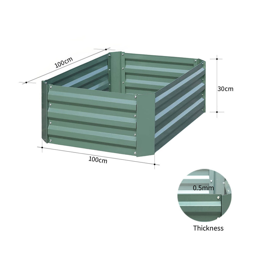 100cm Square Galvanized Raised Garden Bed Green