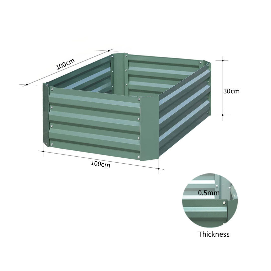 100cm Square Galvanized Raised Garden Bed Green