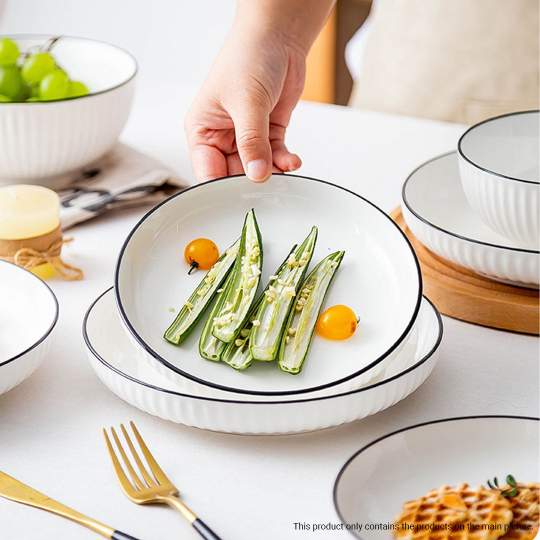 White Japanese Style Ceramic Dinnerware Set of 7