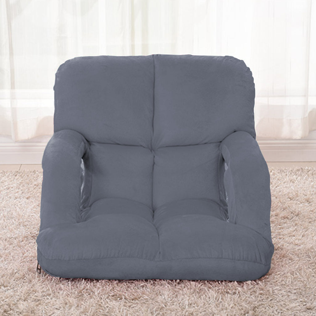 Foldable Floor Recliner Lazy Chair with Armrest Grey